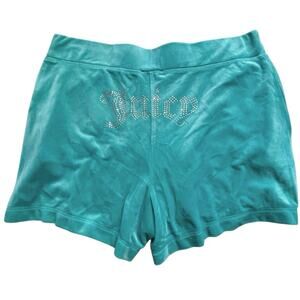 Juicy Couture Bling Velour Teal Green Loungewear Track Shorts Large 4" Inseam